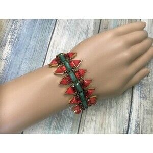 Gold Red and Green Cuff Bracelet